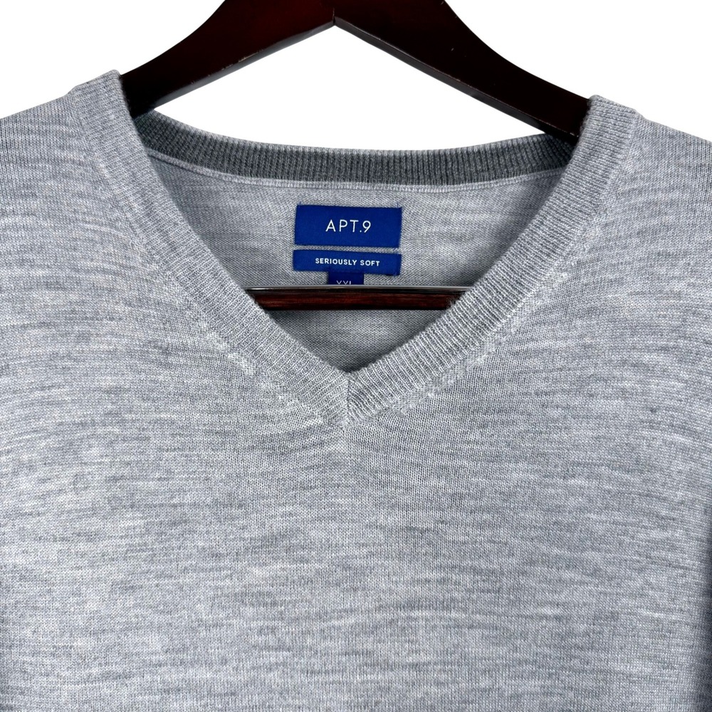 APT 9 Mens Gray V Neck Long Sleeve Sweater Seriously Soft Size XXL